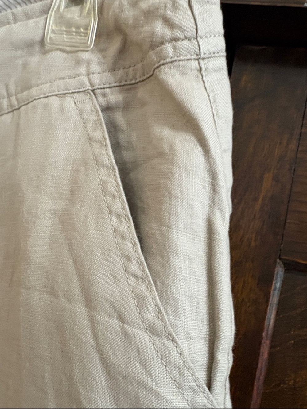 Women’s Linen Drawstring Shorts - Beige - Picture 3 of 5